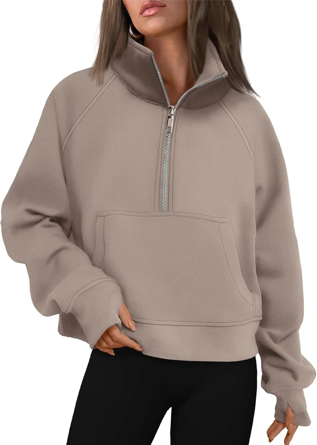 Womens Sweatshirts Half Zip Cropped Pullover Fleece Quarter Hoodies Fall Outfits Casual Hooded Y2k Winter Clothes