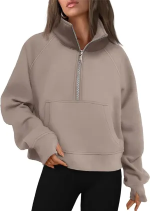 Womens Sweatshirts Half Zip Cropped Pullover Fleece Quarter Hoodies Fall Outfits Casual Hooded Y2k Winter Clothes