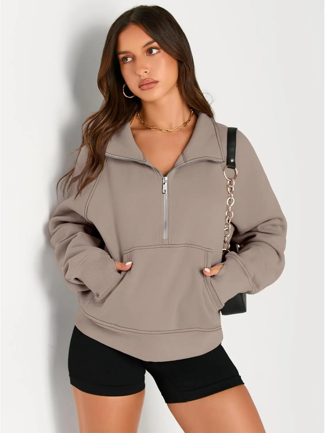 Womens Sweatshirts Half Zip Cropped Pullover Fleece Quarter Hoodies Fall Outfits Casual Hooded Y2k Winter Clothes