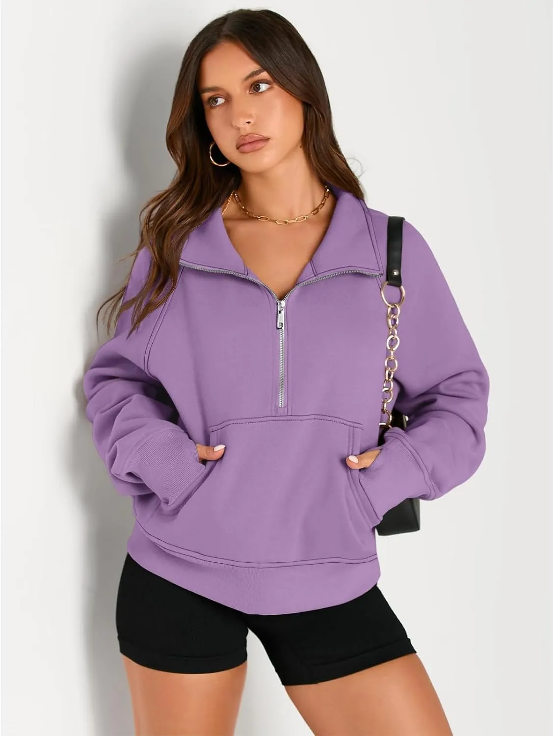 Womens Sweatshirts Half Zip Cropped Pullover Fleece Quarter Hoodies Fall Outfits Casual Hooded Y2k Winter Clothes