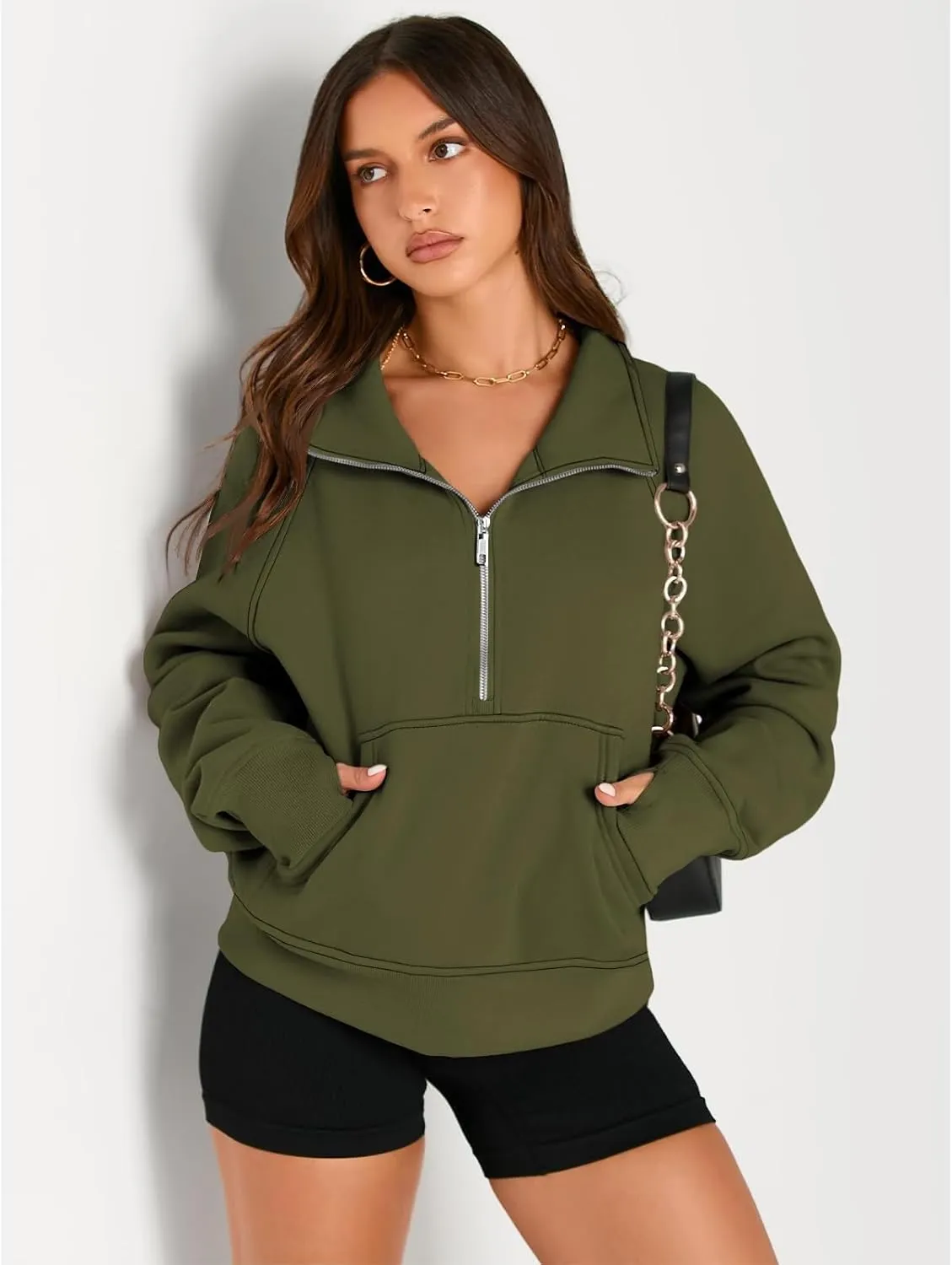 Womens Sweatshirts Half Zip Cropped Pullover Fleece Quarter Hoodies Fall Outfits Casual Hooded Y2k Winter Clothes