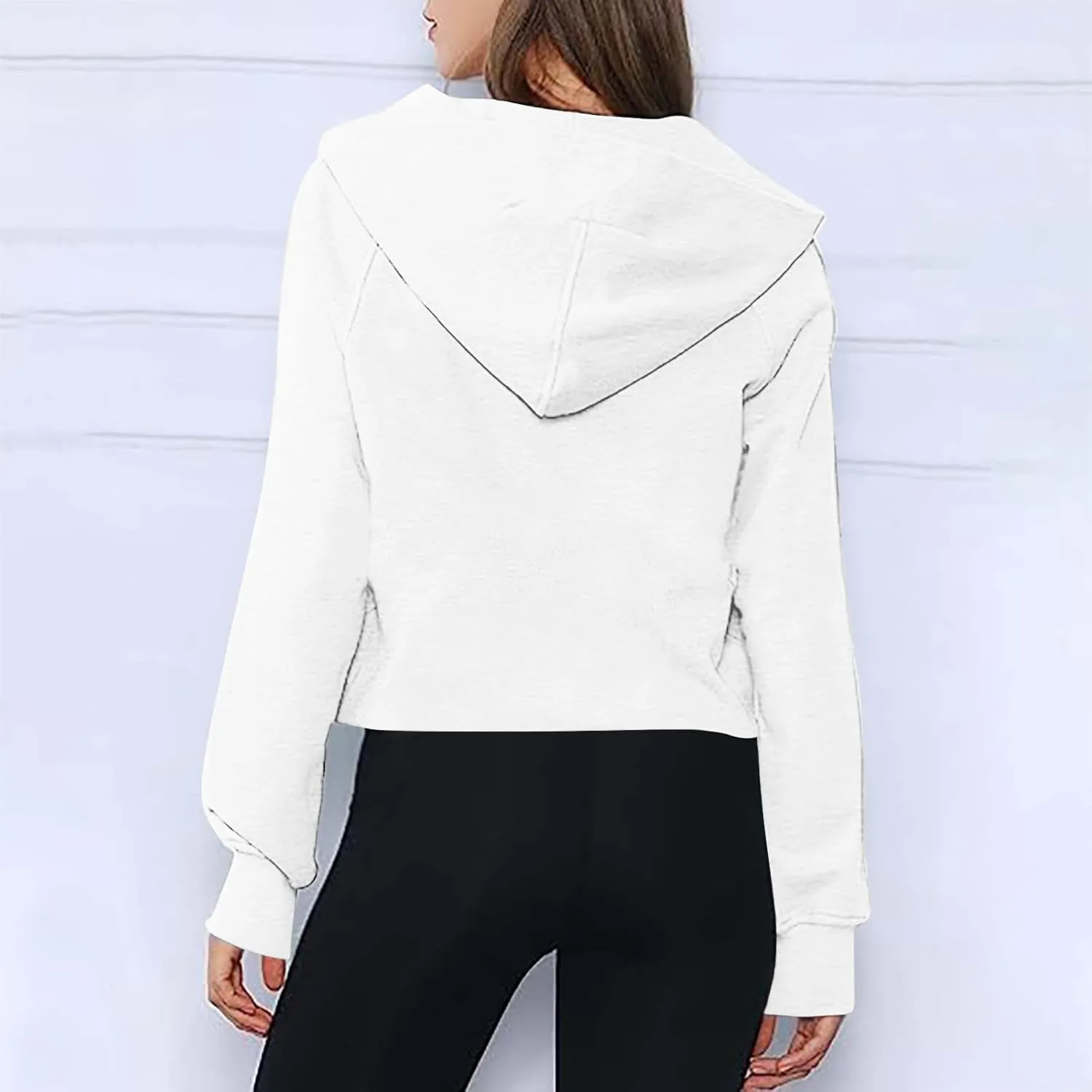 Womens Sweatshirts Half Zip Cropped Pullover Fleece Quarter Zipper Hoodies Thumb Hole Solid Sweatshirt with Pocket