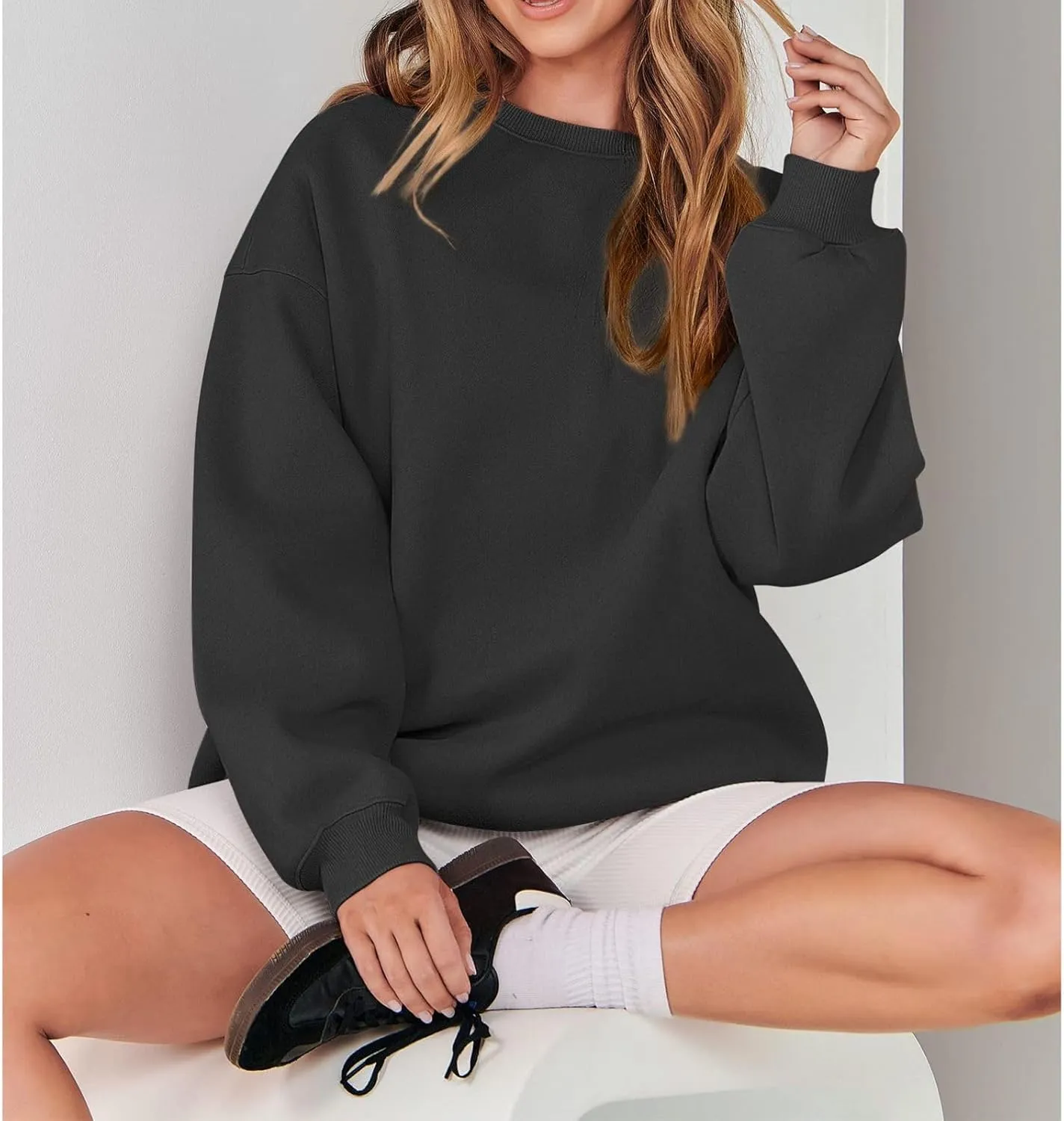 Women's Sweatshirts Hoodies Crewneck Oversized Fleece Pullover Sweaters Cute Top Y2K Teen Girls Preppy Clothes 2024