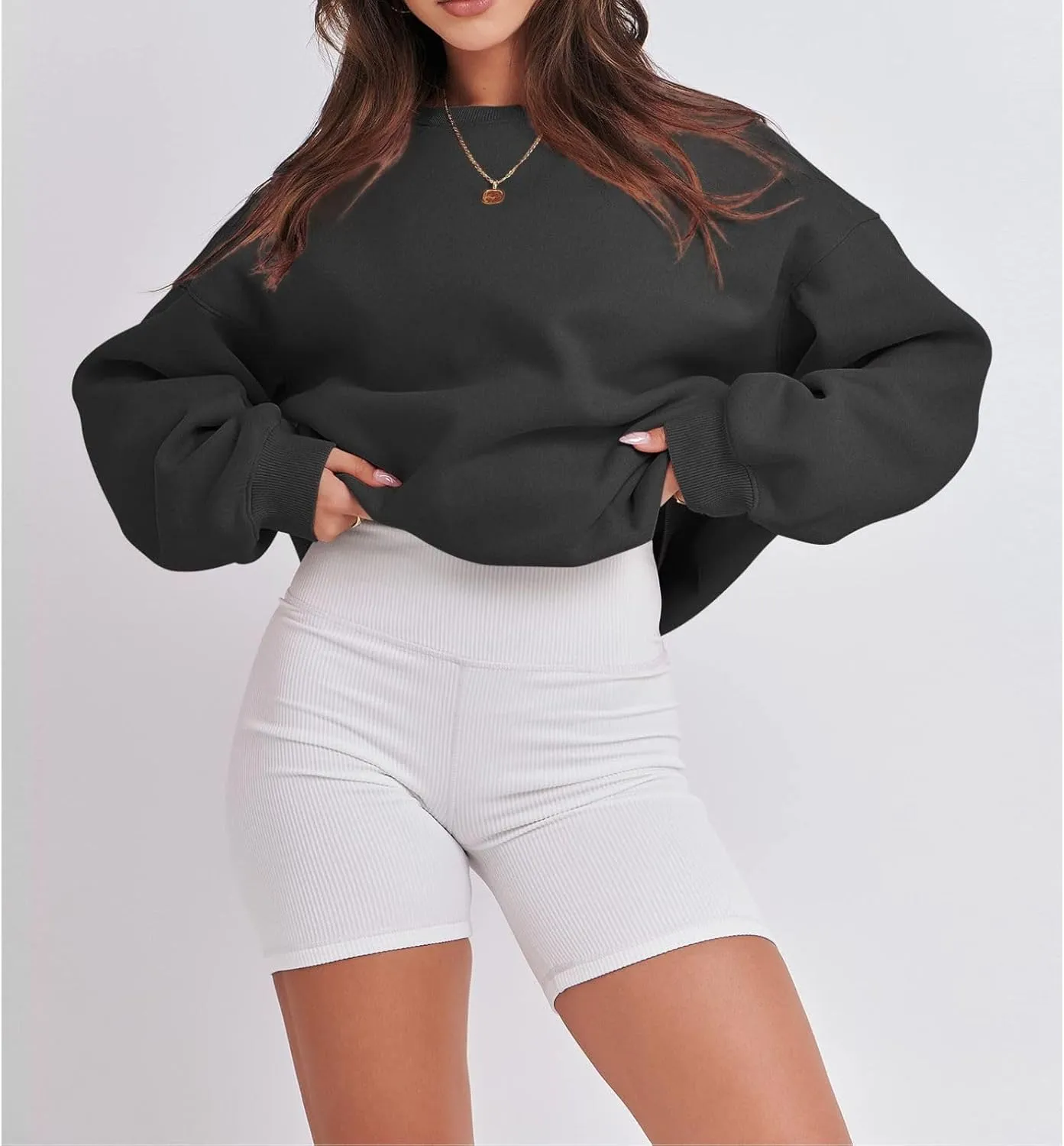 Women's Sweatshirts Hoodies Crewneck Oversized Fleece Pullover Sweaters Cute Top Y2K Teen Girls Preppy Clothes 2024