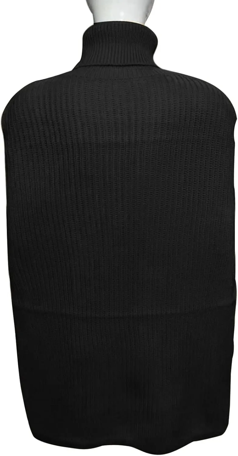 Women's Turtleneck Cable Knit Sweater High Neck Balloon Short Sleeve Side Splite Chunky Pullovers Fashion Jumper Tops