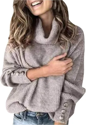 Womens Turtleneck Chunky Pullover Oversized Sweaters Cowl Neck Long Sleeve Winter Slouchy Loose Knit Sweaters Trendy