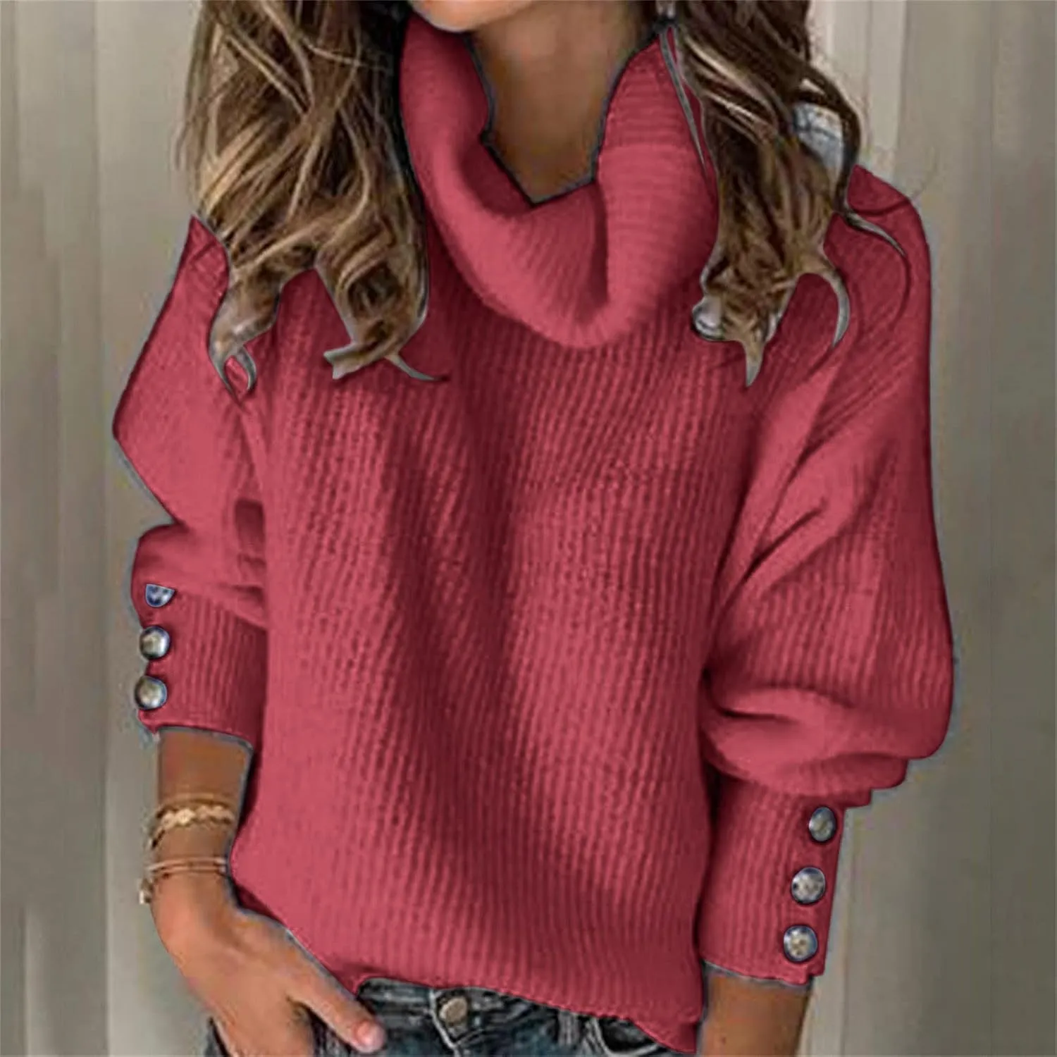 Womens Turtleneck Chunky Pullover Oversized Sweaters Cowl Neck Long Sleeve Winter Slouchy Loose Knit Sweaters Trendy