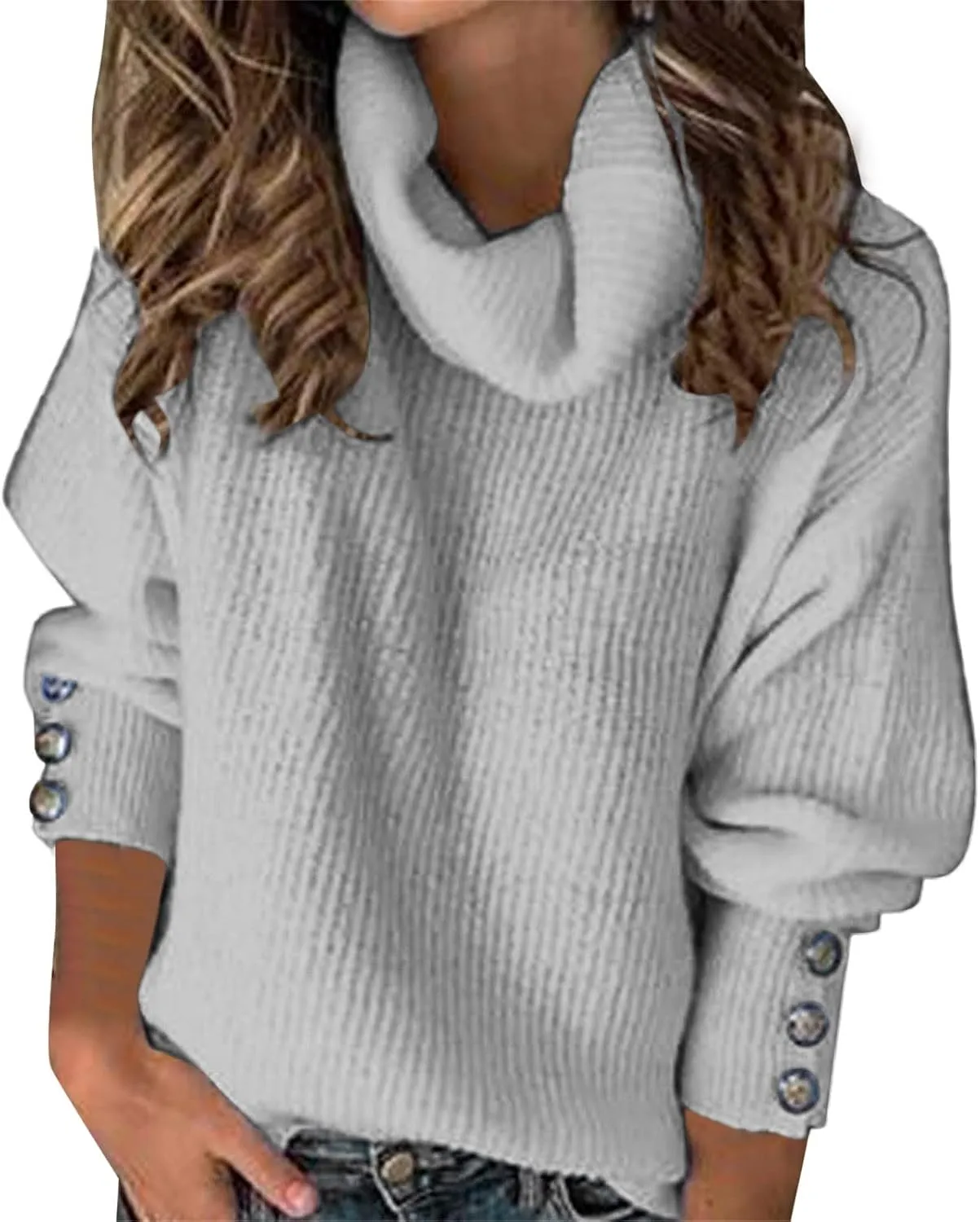 Womens Turtleneck Chunky Pullover Oversized Sweaters Cowl Neck Long Sleeve Winter Slouchy Loose Knit Sweaters Trendy