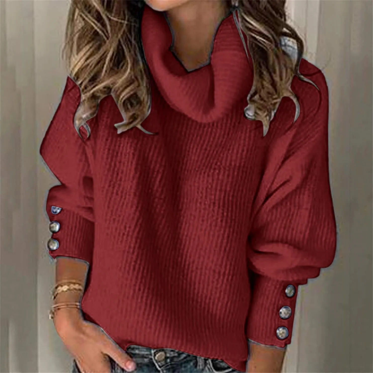 Womens Turtleneck Chunky Pullover Oversized Sweaters Cowl Neck Long Sleeve Winter Slouchy Loose Knit Sweaters Trendy