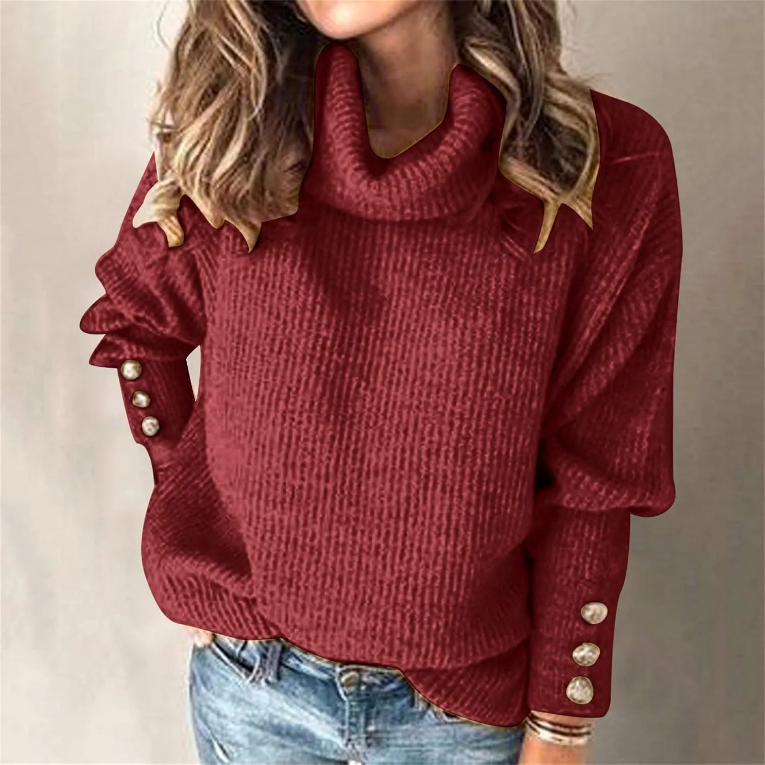 Womens Turtleneck Chunky Pullover Oversized Sweaters Cowl Neck Long Sleeve Winter Slouchy Loose Knit Sweaters Trendy