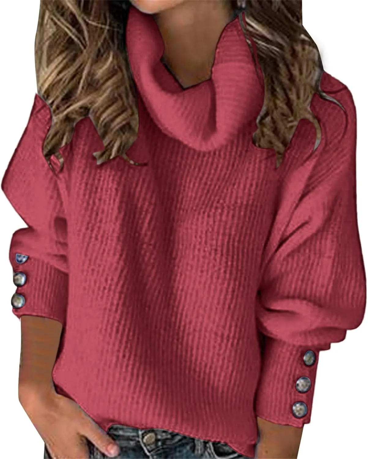 Womens Turtleneck Chunky Pullover Oversized Sweaters Cowl Neck Long Sleeve Winter Slouchy Loose Knit Sweaters Trendy