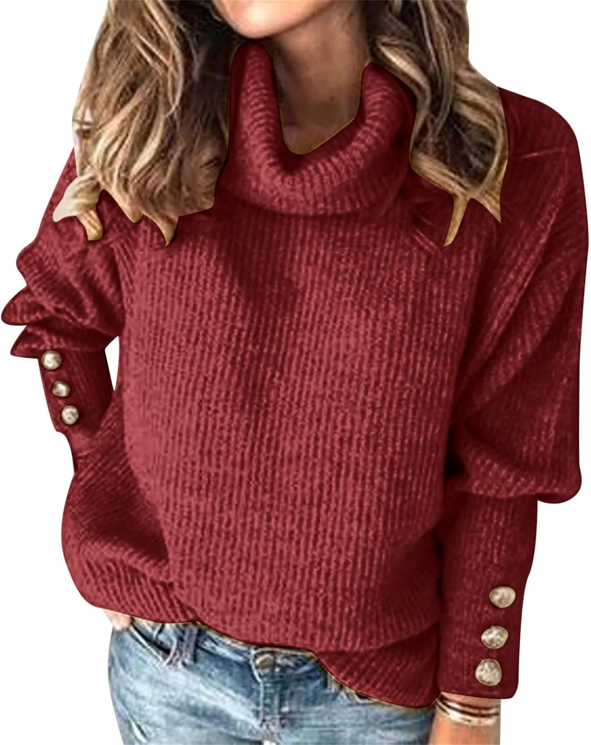 Womens Turtleneck Chunky Pullover Oversized Sweaters Cowl Neck Long Sleeve Winter Slouchy Loose Knit Sweaters Trendy