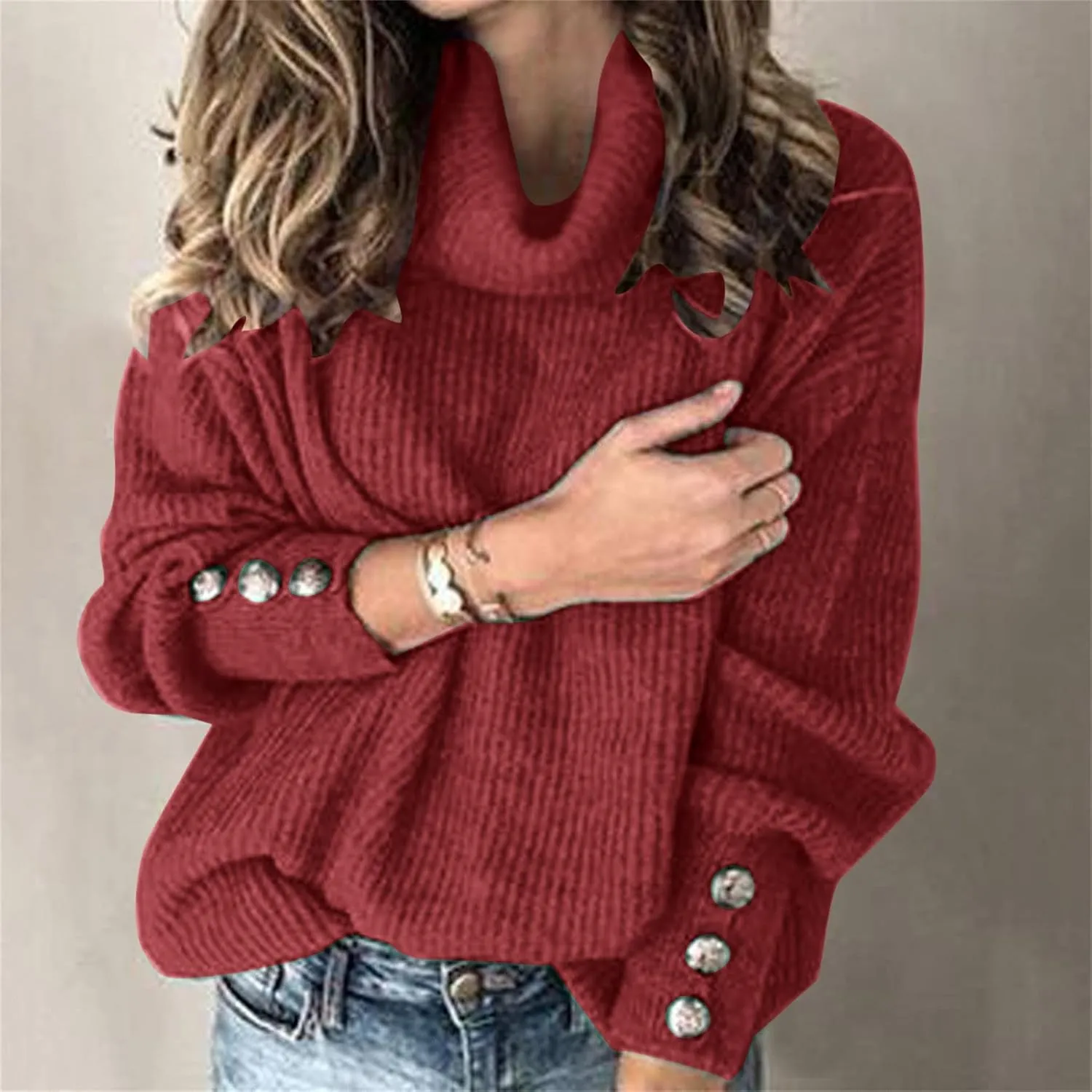 Womens Turtleneck Chunky Pullover Oversized Sweaters Cowl Neck Long Sleeve Winter Slouchy Loose Knit Sweaters Trendy