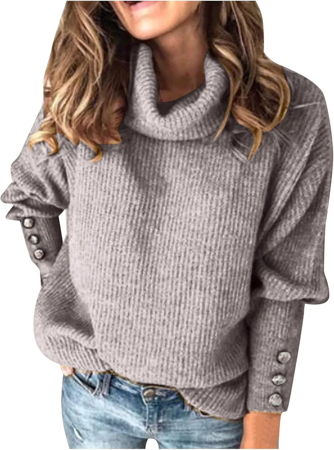 Womens Turtleneck Chunky Pullover Oversized Sweaters Cowl Neck Long Sleeve Winter Slouchy Loose Knit Sweaters Trendy
