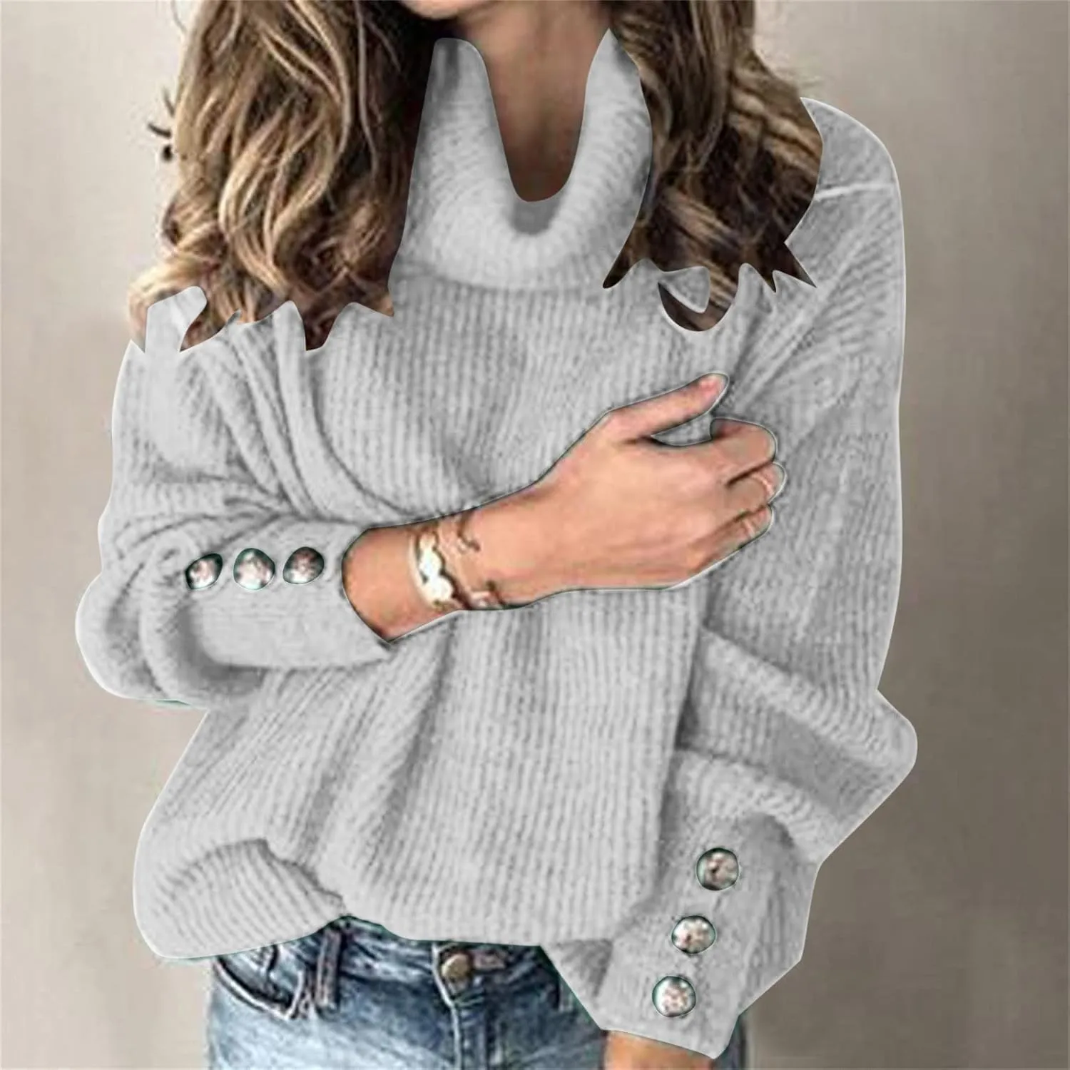 Womens Turtleneck Chunky Pullover Oversized Sweaters Cowl Neck Long Sleeve Winter Slouchy Loose Knit Sweaters Trendy