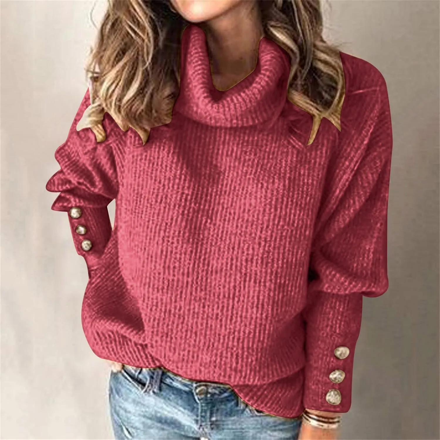 Womens Turtleneck Chunky Pullover Oversized Sweaters Cowl Neck Long Sleeve Winter Slouchy Loose Knit Sweaters Trendy