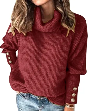 Womens Turtleneck Chunky Pullover Oversized Sweaters Cowl Neck Long Sleeve Winter Slouchy Loose Knit Sweaters Trendy