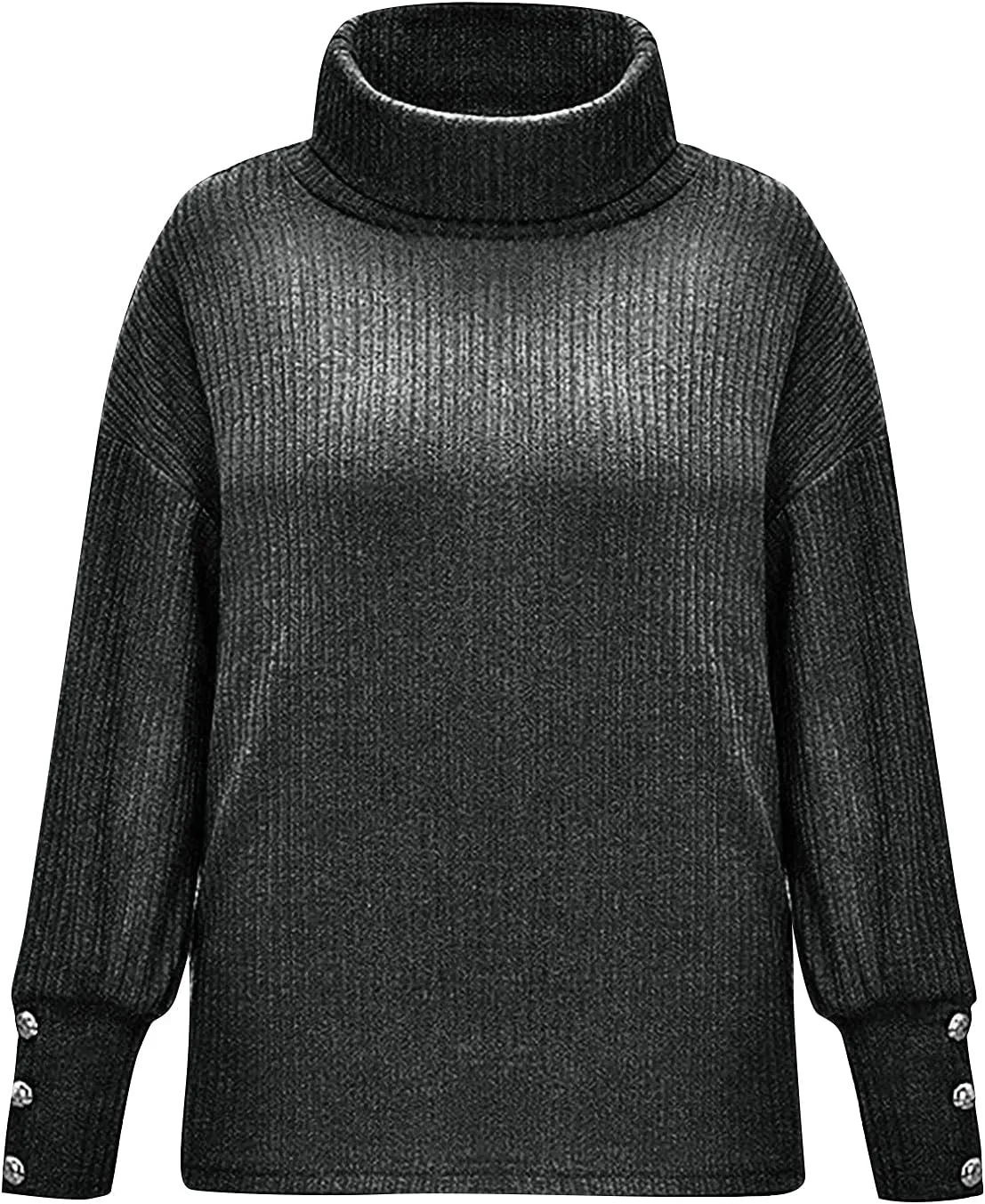 Women's Turtleneck Oversized Sweaters Long Sleeve Pullover Loose Knit Jumper Striped Print Button Jumper Tops