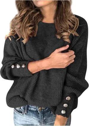 Women's Turtleneck Oversized Sweaters Long Sleeve Pullover Loose Knit Jumper Striped Print Button Jumper Tops