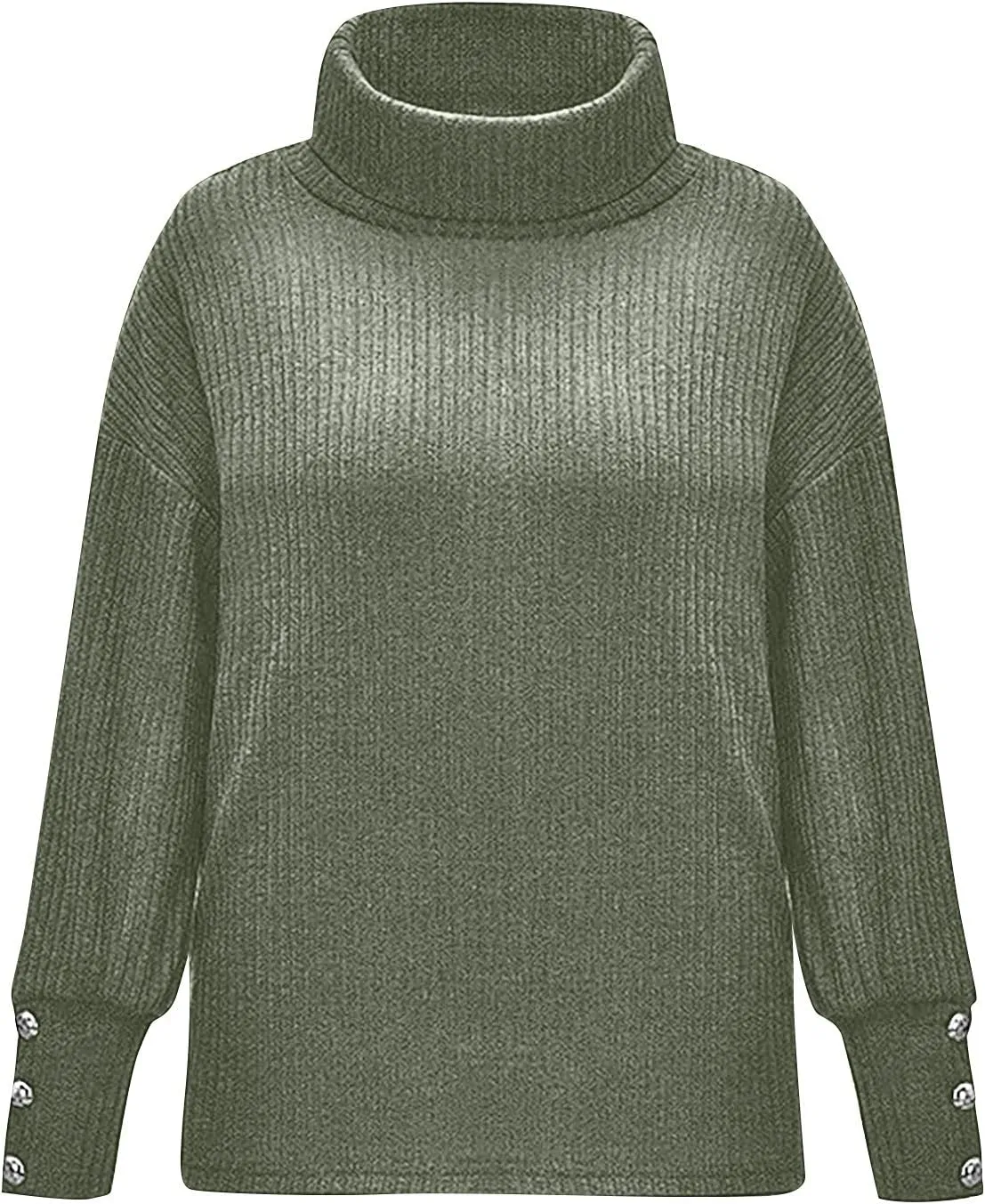 Women's Turtleneck Oversized Sweaters Long Sleeve Pullover Loose Knit Jumper Striped Print Button Jumper Tops