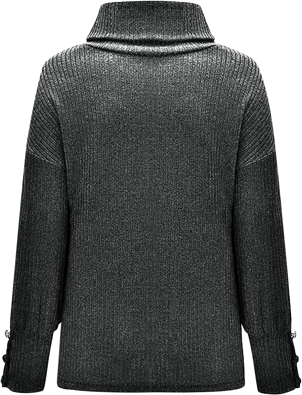 Women's Turtleneck Oversized Sweaters Long Sleeve Pullover Loose Knit Jumper Striped Print Button Jumper Tops