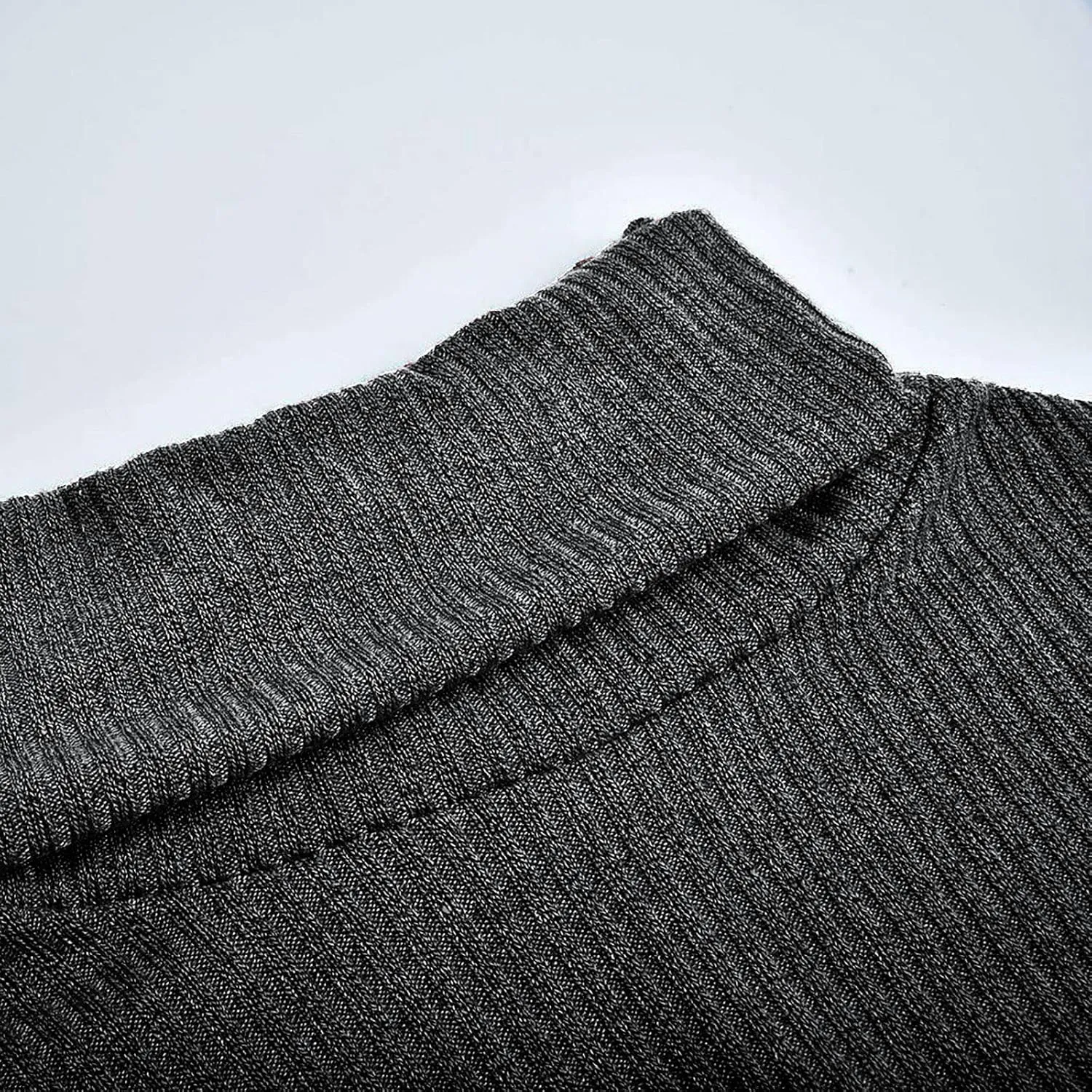 Women's Turtleneck Oversized Sweaters Long Sleeve Pullover Loose Knit Jumper Striped Print Button Jumper Tops