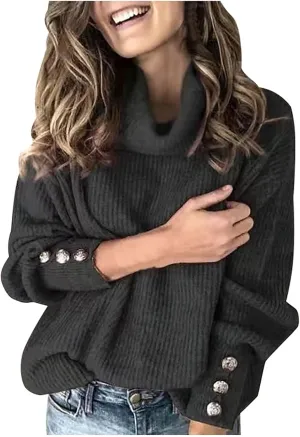 Women's Turtleneck Sweaters Chunky Oversized Pullover Cowl Neck Long Sleeve Trendy Winter Slouchy Loose Knit Sweaters