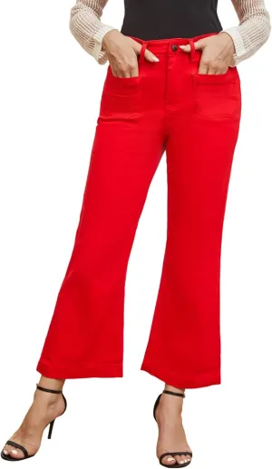 Women’s Wide Leg Petite Jeans High Waisted Stretchy Cropped Flare Jeans with Patch Pockets