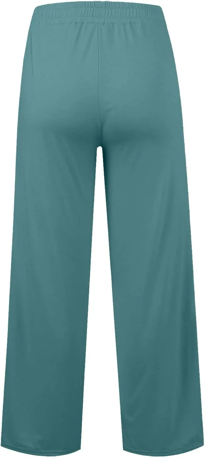 Womens Wide Leg Sweatpants Lightweight High Waisted Joggers with Pockets Baggy Comfy Drawstring Lounge Pants 2024