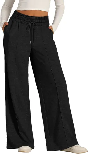 Womens Wide Leg Sweatpants Lightweight High Waisted Joggers with Pockets Baggy Comfy Drawstring Lounge Pants 2024