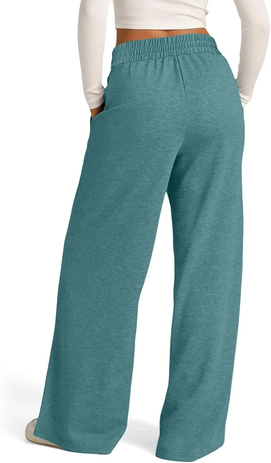 Womens Wide Leg Sweatpants Lightweight High Waisted Joggers with Pockets Baggy Comfy Drawstring Lounge Pants 2024
