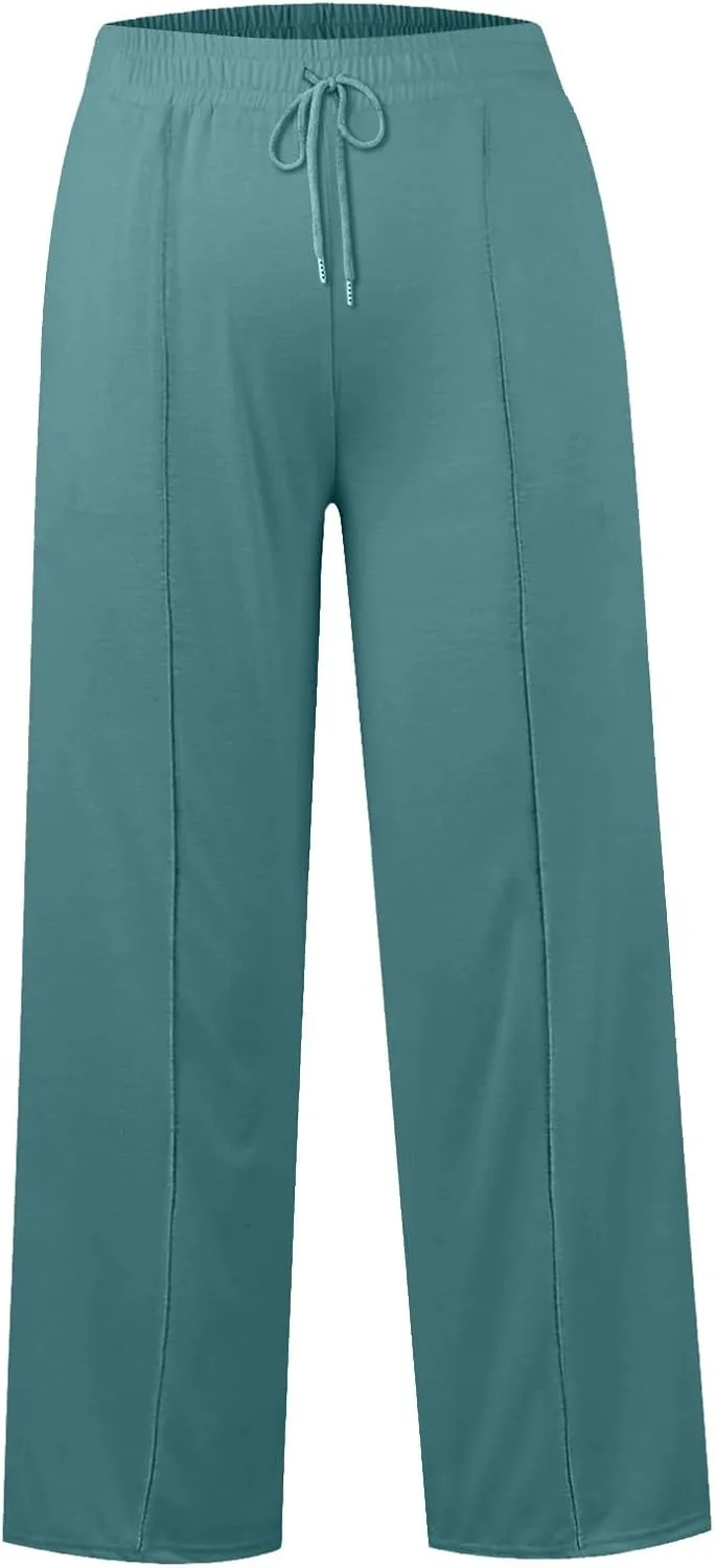 Womens Wide Leg Sweatpants Lightweight High Waisted Joggers with Pockets Baggy Comfy Drawstring Lounge Pants 2024