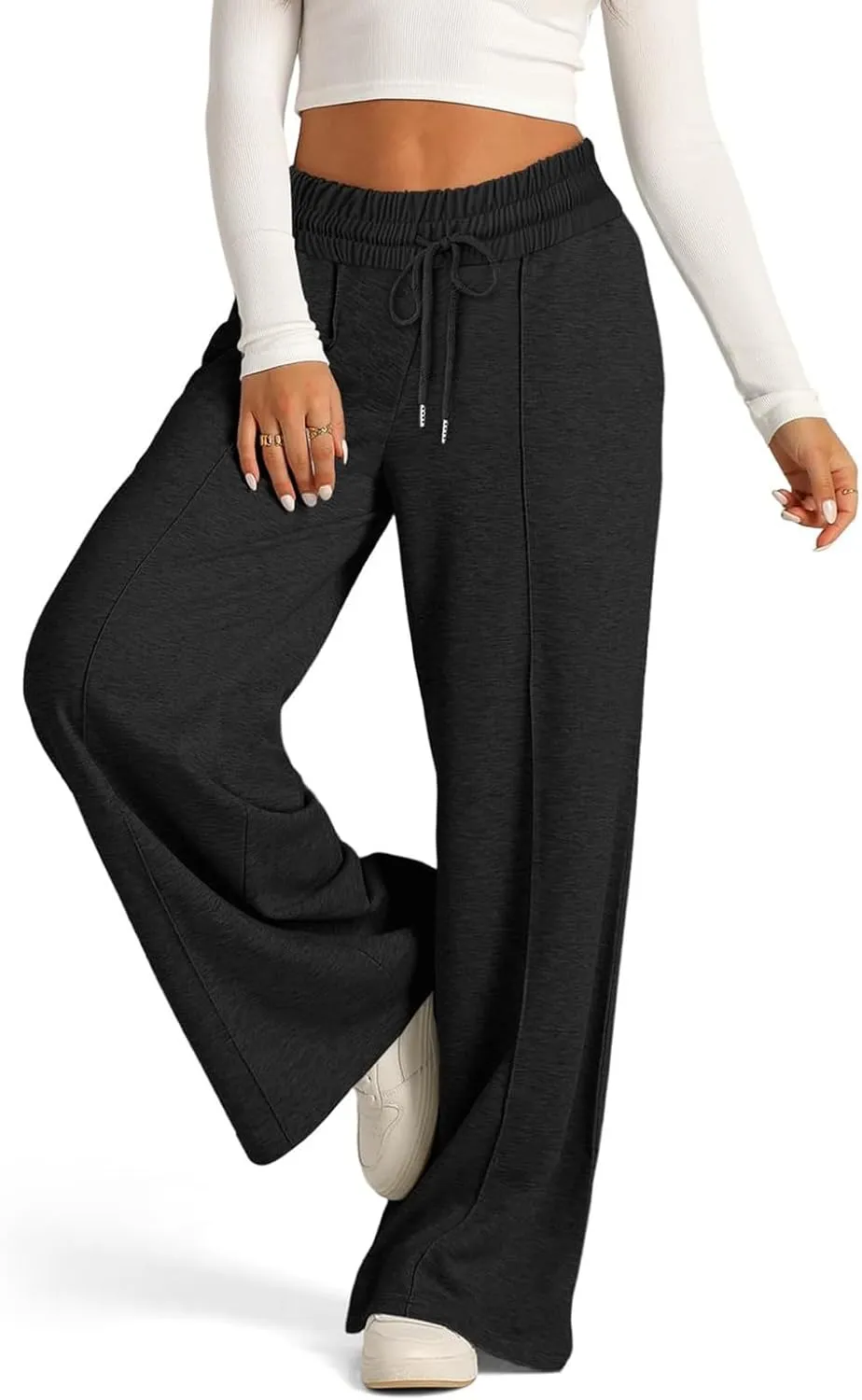 Womens Wide Leg Sweatpants Lightweight High Waisted Joggers with Pockets Baggy Comfy Drawstring Lounge Pants 2024