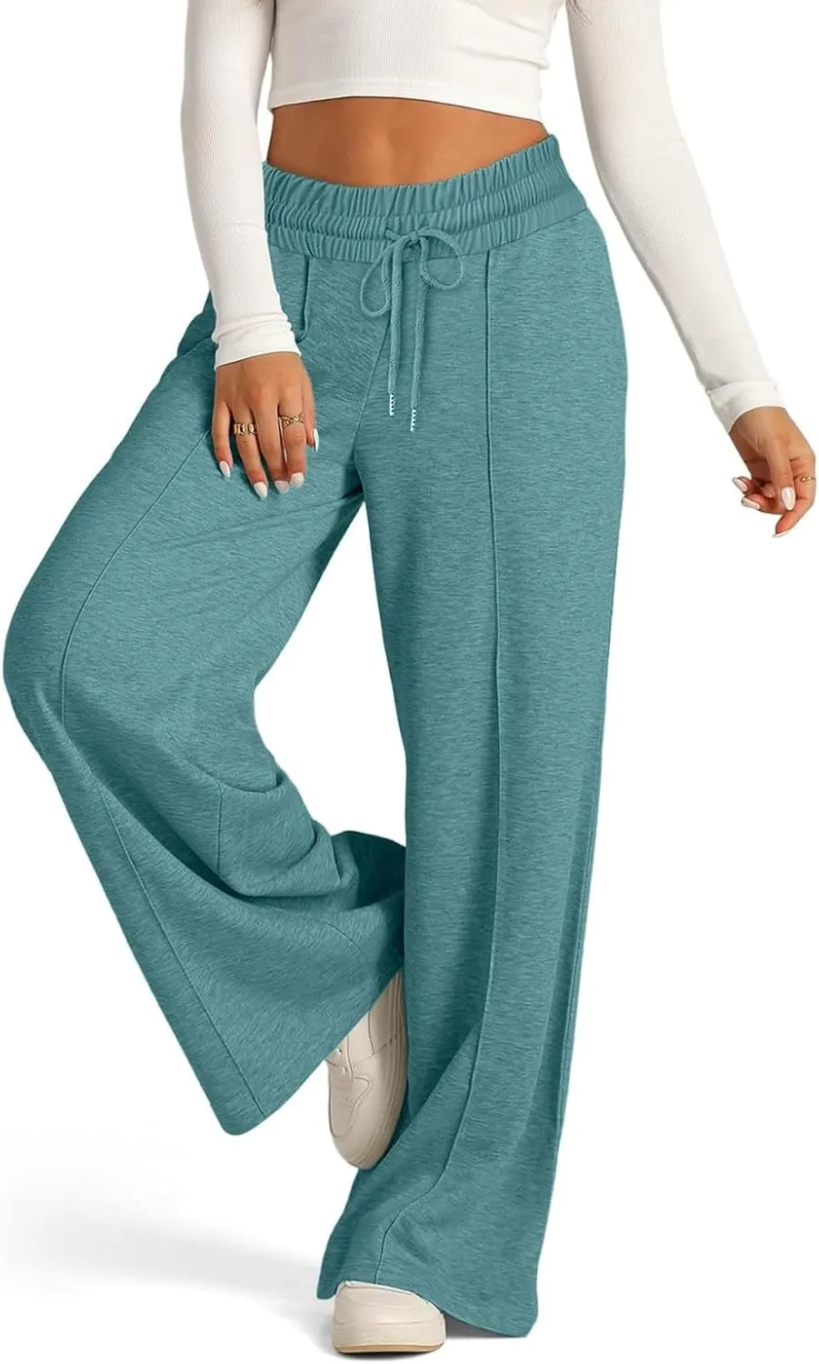 Womens Wide Leg Sweatpants Lightweight High Waisted Joggers with Pockets Baggy Comfy Drawstring Lounge Pants 2024