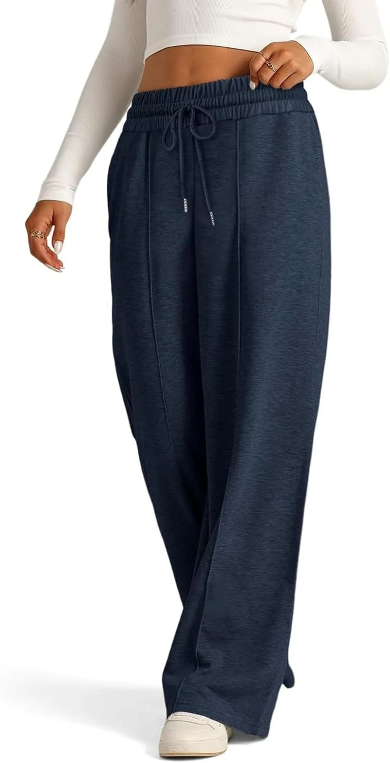 Womens Wide Leg Sweatpants Lightweight High Waisted Joggers with Pockets Baggy Comfy Drawstring Lounge Pants 2024