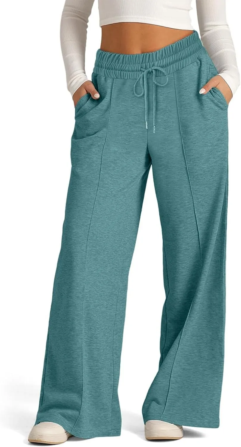 Womens Wide Leg Sweatpants Lightweight High Waisted Joggers with Pockets Baggy Comfy Drawstring Lounge Pants 2024