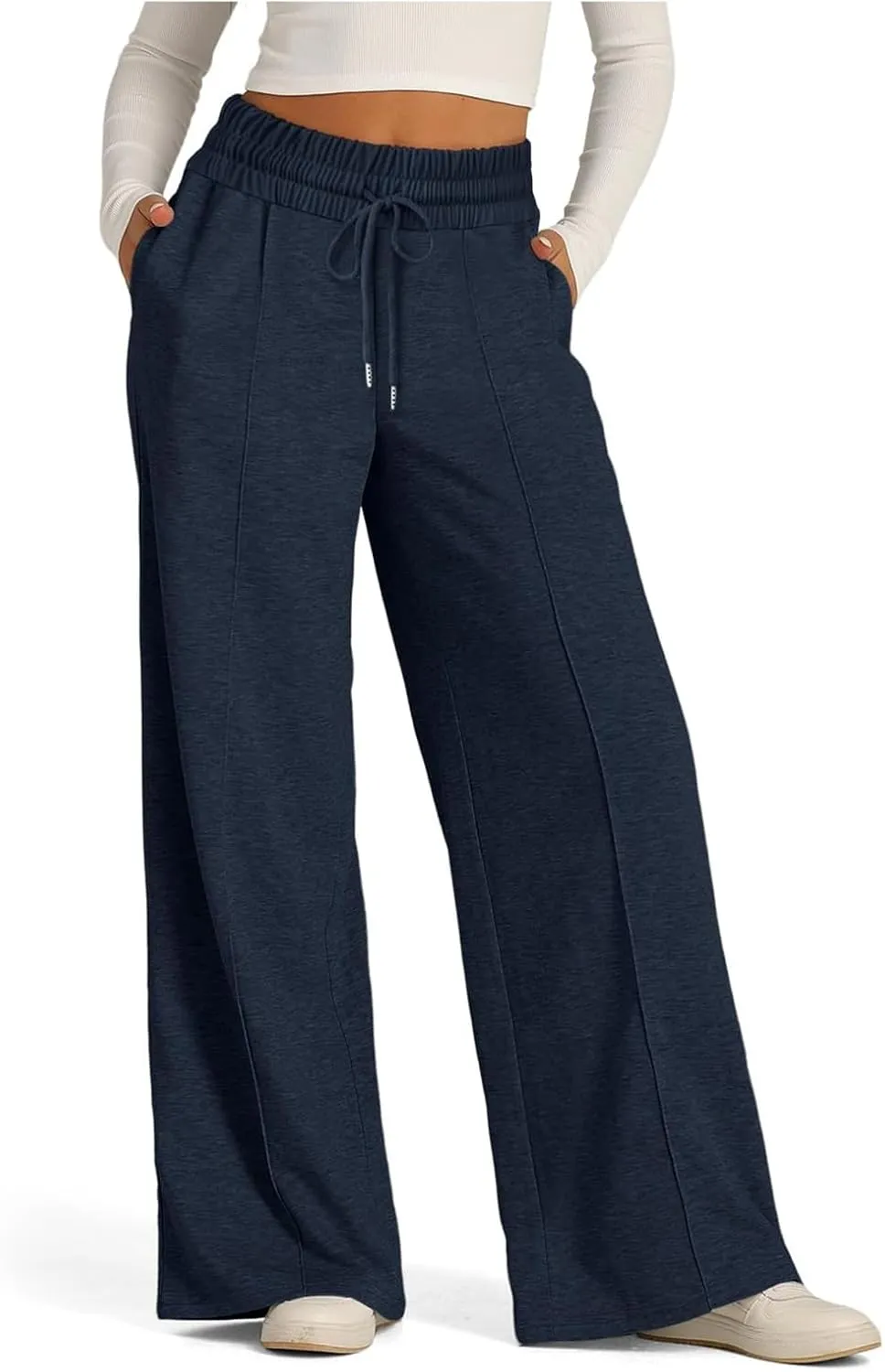 Womens Wide Leg Sweatpants Lightweight High Waisted Joggers with Pockets Baggy Comfy Drawstring Lounge Pants 2024