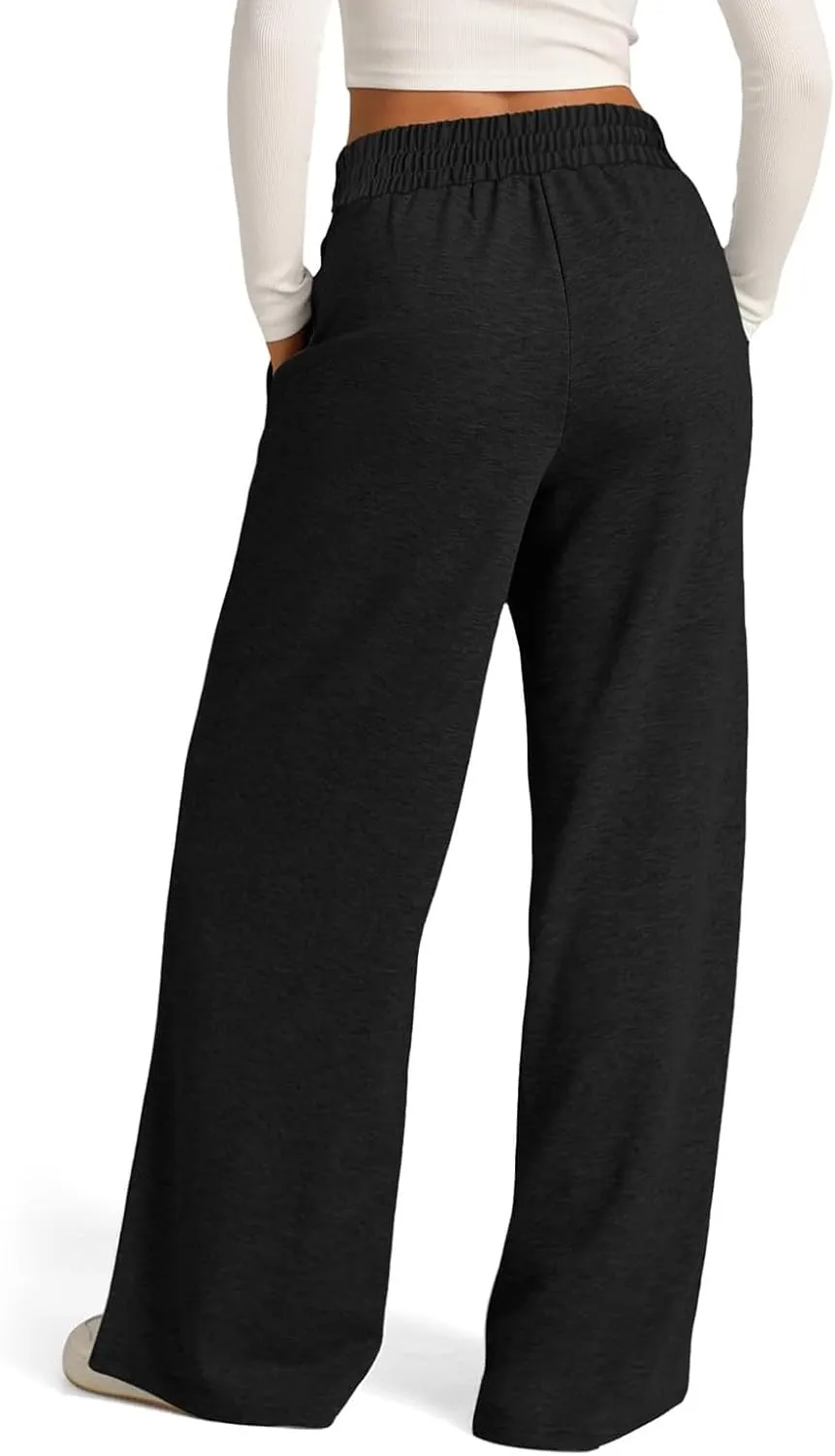 Womens Wide Leg Sweatpants Lightweight High Waisted Joggers with Pockets Baggy Comfy Drawstring Lounge Pants 2024