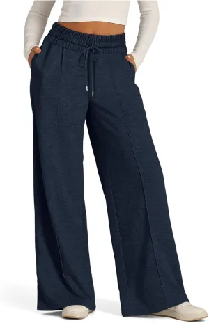 Womens Wide Leg Sweatpants Lightweight High Waisted Joggers with Pockets Baggy Comfy Drawstring Lounge Pants 2024
