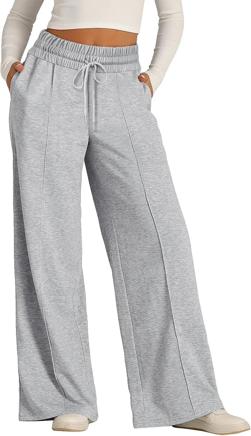 Womens Wide Leg Sweatpants Lightweight High Waisted Joggers with Pockets Baggy Comfy Drawstring Lounge Pants 2024