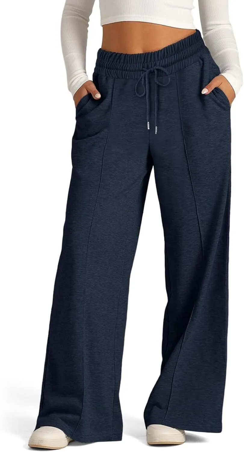 Womens Wide Leg Sweatpants Lightweight High Waisted Joggers with Pockets Baggy Comfy Drawstring Lounge Pants 2024