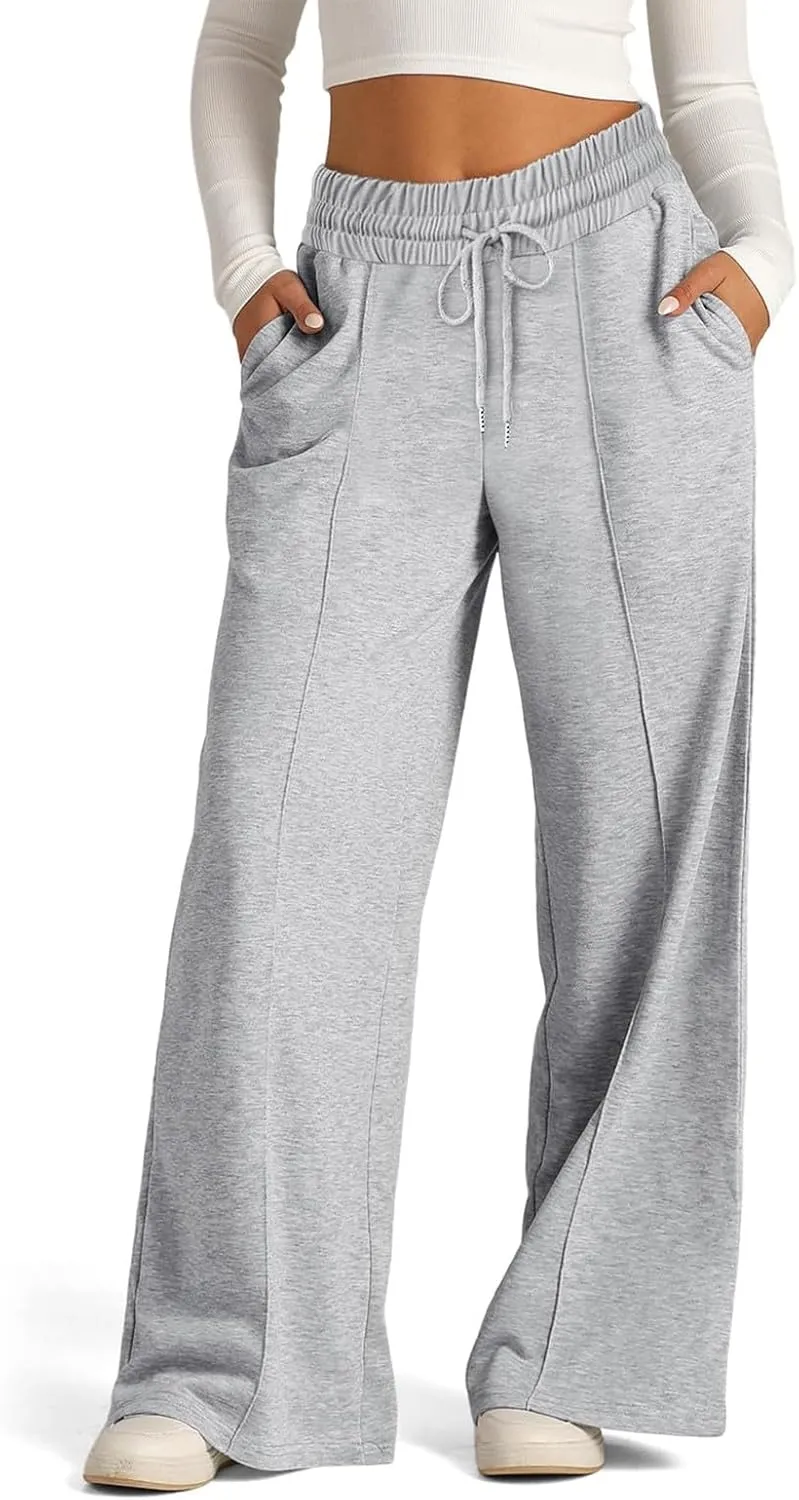Womens Wide Leg Sweatpants Lightweight High Waisted Joggers with Pockets Baggy Comfy Drawstring Lounge Pants 2024