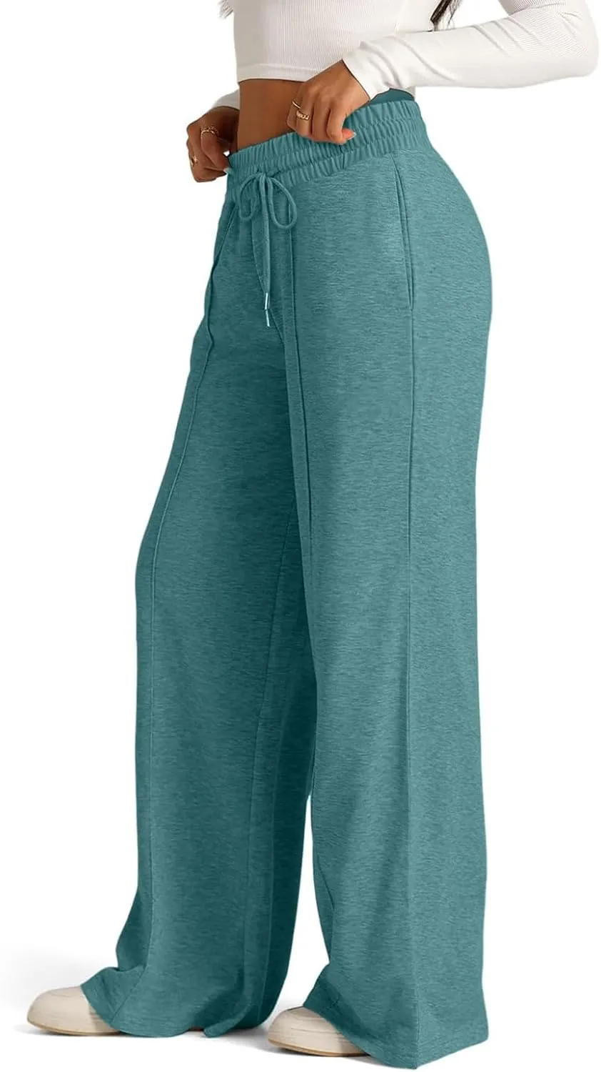 Womens Wide Leg Sweatpants Lightweight High Waisted Joggers with Pockets Baggy Comfy Drawstring Lounge Pants 2024