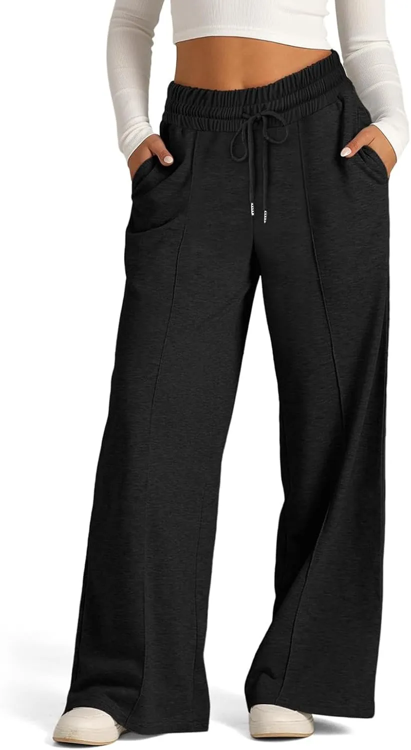 Womens Wide Leg Sweatpants Lightweight High Waisted Joggers with Pockets Baggy Comfy Drawstring Lounge Pants 2024