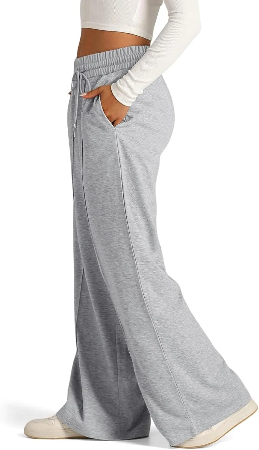 Womens Wide Leg Sweatpants Lightweight High Waisted Joggers with Pockets Baggy Comfy Drawstring Lounge Pants 2024
