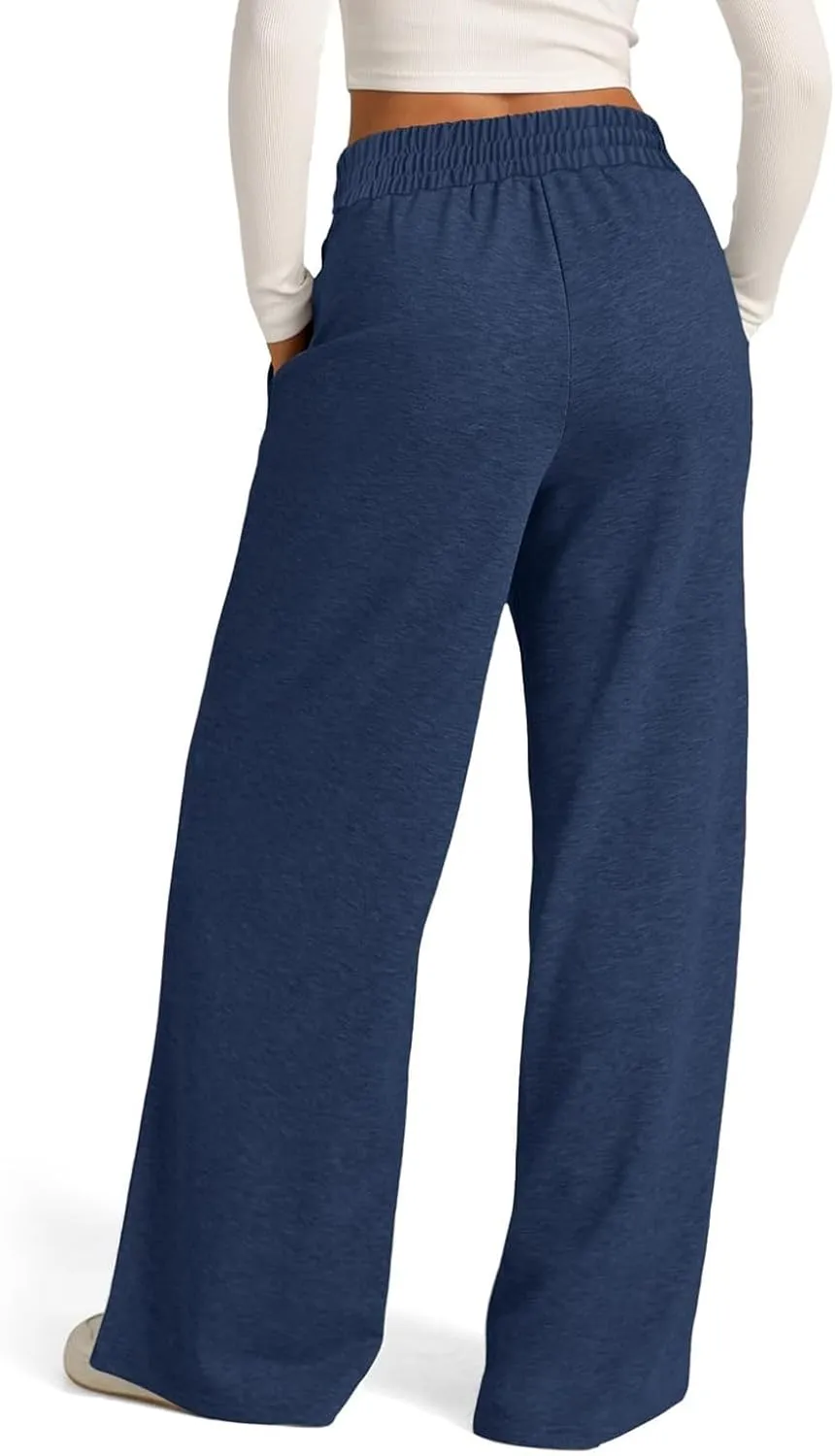 Womens Wide Leg Sweatpants Lightweight High Waisted Joggers with Pockets Baggy Comfy Drawstring Lounge Pants 2024