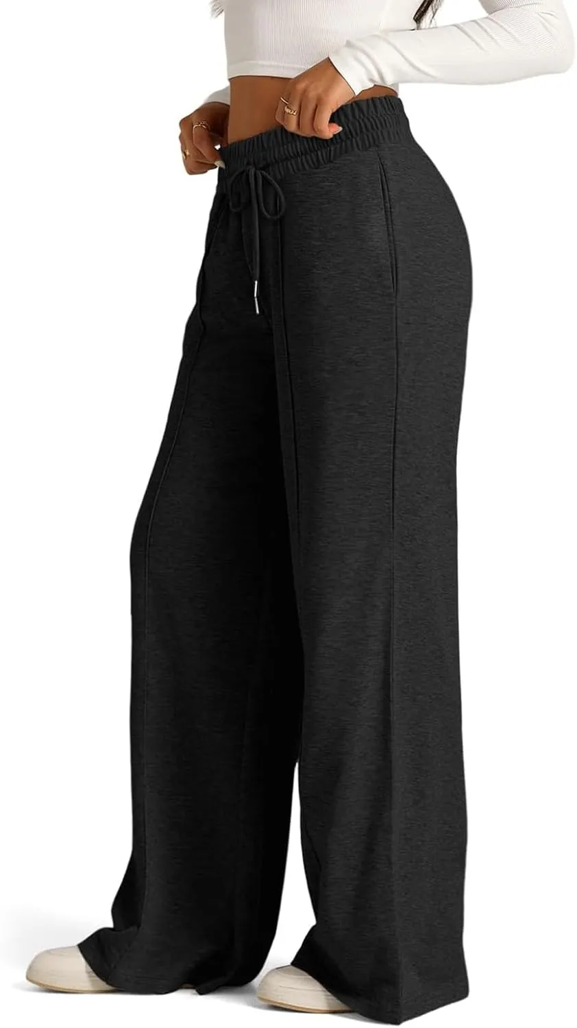 Womens Wide Leg Sweatpants Lightweight High Waisted Joggers with Pockets Baggy Comfy Drawstring Lounge Pants 2024