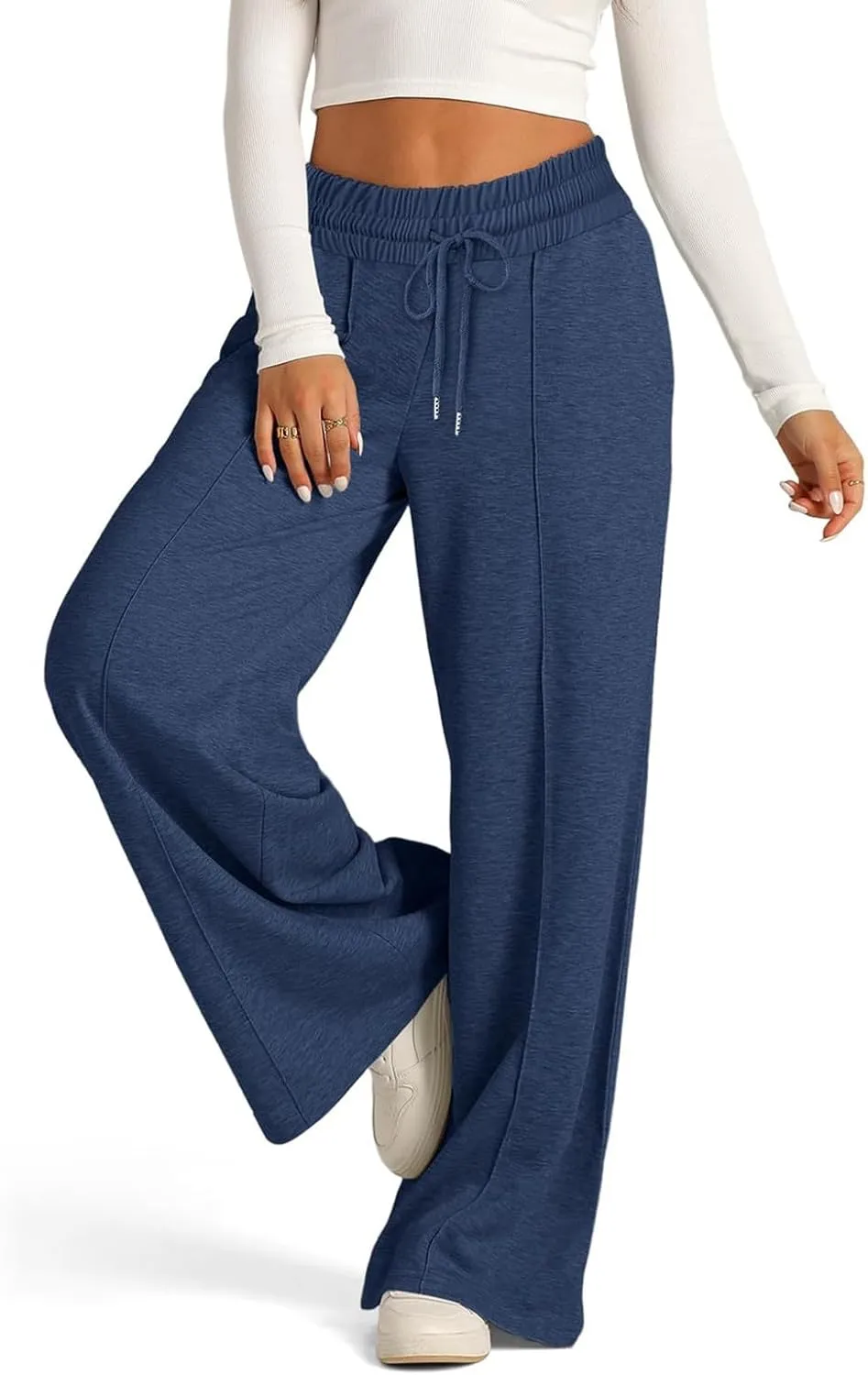 Womens Wide Leg Sweatpants Lightweight High Waisted Joggers with Pockets Baggy Comfy Drawstring Lounge Pants 2024