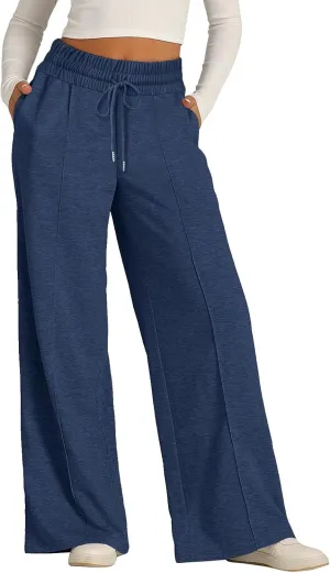 Womens Wide Leg Sweatpants Lightweight High Waisted Joggers with Pockets Baggy Comfy Drawstring Lounge Pants 2024