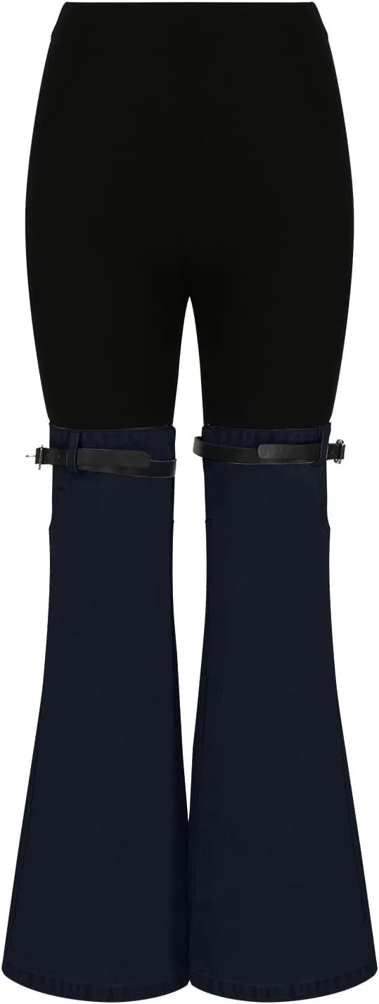Womens Y2K High Waisted Bell Bottom Jeans Denim Patchwork Flare Jean Pants with Wide Leg Stretch Slim Fit Denim Pant